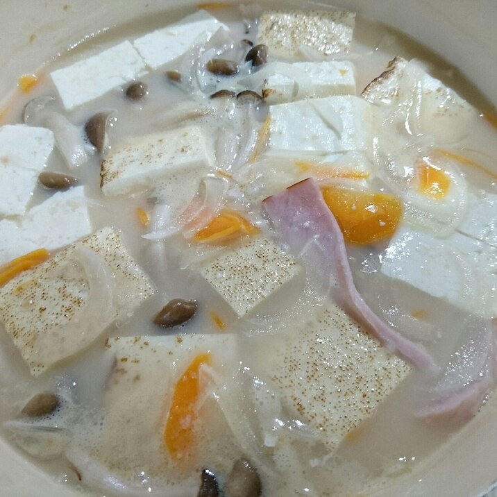 焼き豆腐でチャンポンスープ